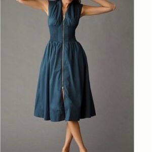 Sleeveless Teal Zip-Front Midi Dress